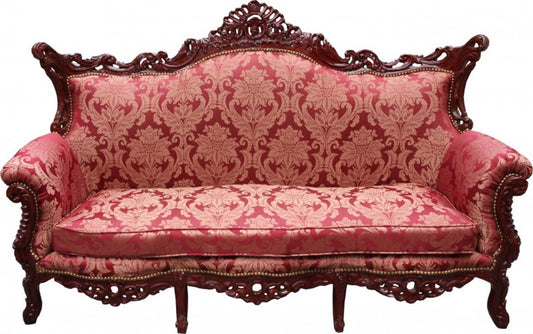 Barock 3er Sofa Master Bordeaux Muster / Braunrot - Wohnzimmer Couch Möbel Lounge