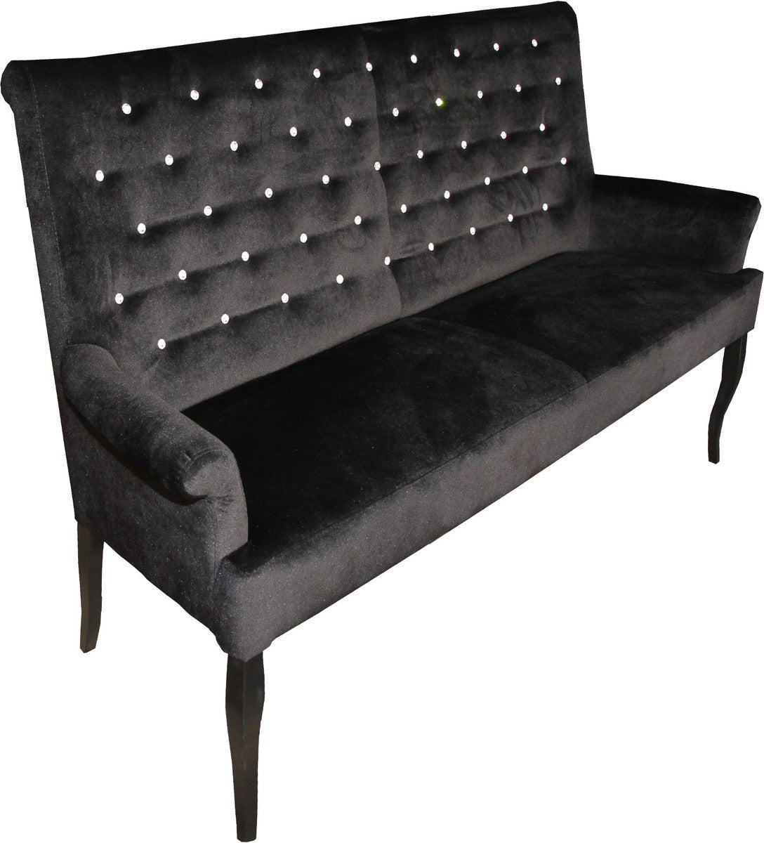 Chesterfield Sitzbank / Sofa mit Bling Bling Glitzersteinen Schwarz B 180 cm, H 100 cm, T 67 cm - Esszimmer Bank - Limited Edition