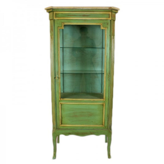 Barock Vitrine Antik Stil Grün / Gold 160 cm - Vitrinenschrank - Wohnzimmer Schrank - Antik Stil Möbel